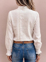 Women's Solid-color V-neck Long-sleeve Loose Casual Embroidered Shirt