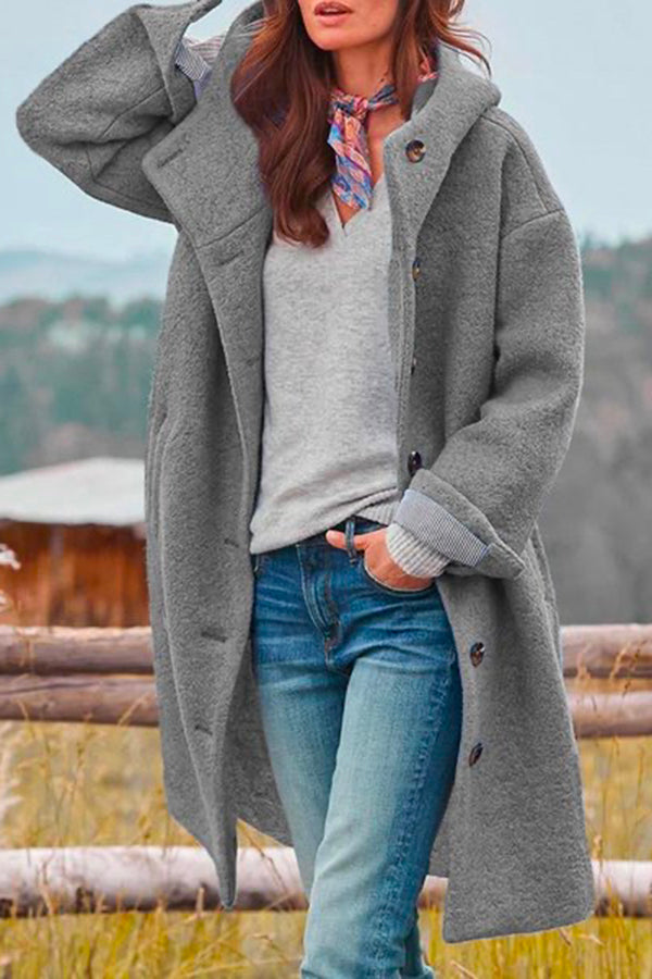 Oversized Wool-Blend Hooded Trench Coat with Pockets – Casual Warm Outerwear