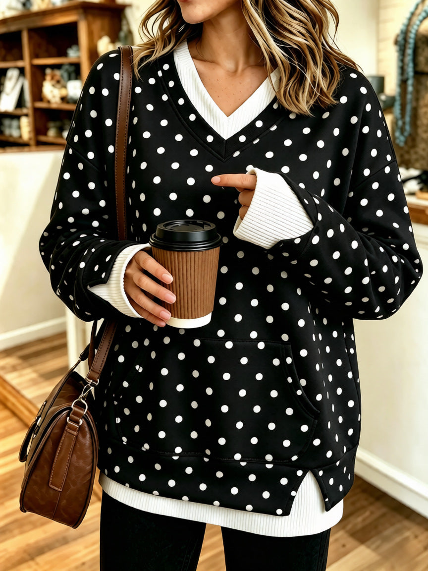 Comfortable Color Block Polka Dot Layered-Look Sweatshirt