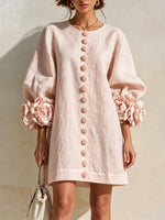 Romantic Blush 3D Floral Sleeve Mini Dress