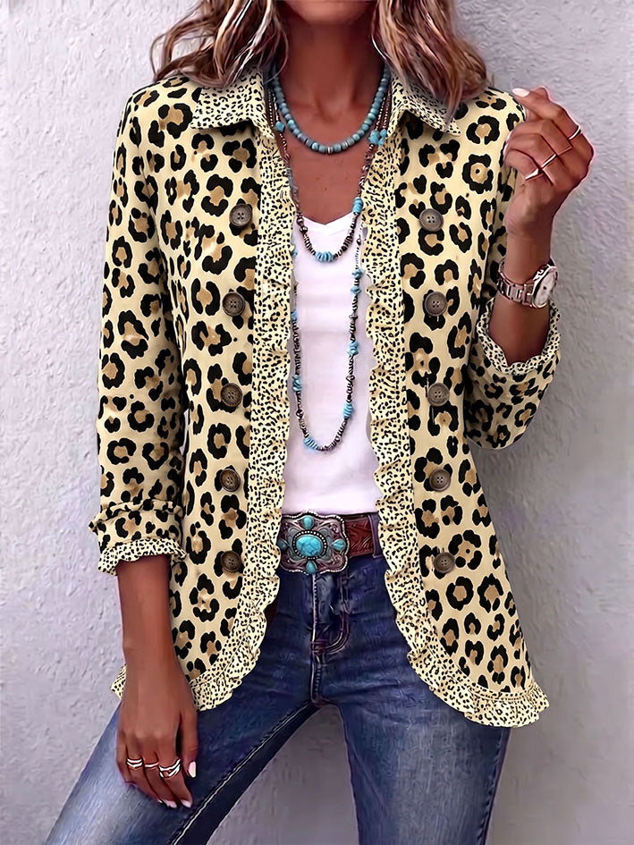 Chic Leopard Print Ruffled Jacket