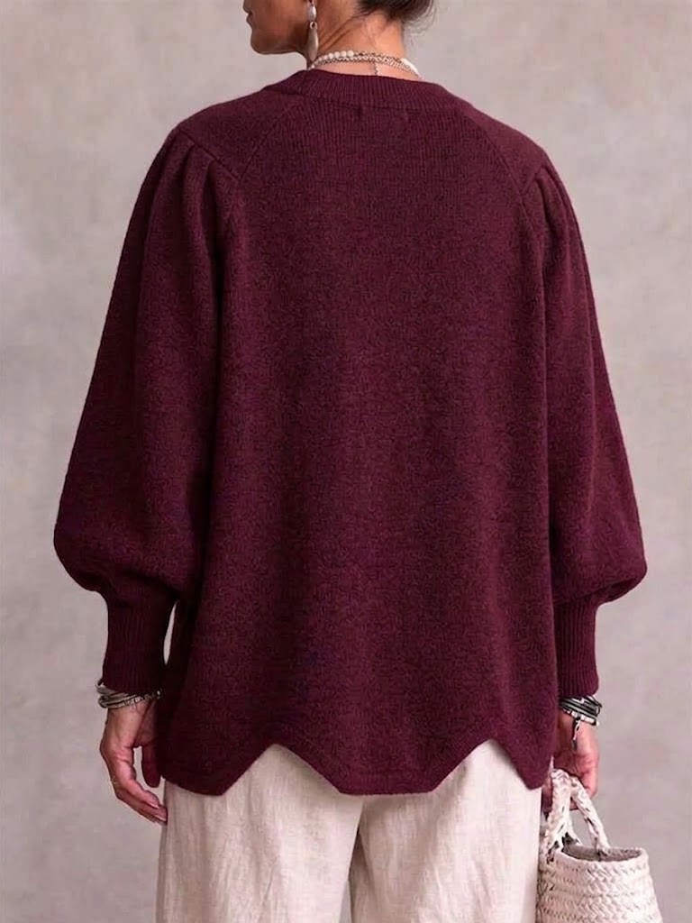 Loose-fit Knit Top With A Round Neck, Cut-out Details, And Lantern Sleeves.