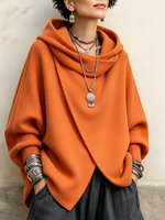Cozy Vibrant Asymmetric Orange Versized Hooded Sweatshirt
