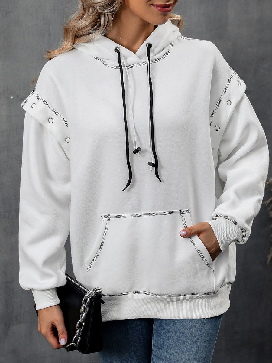 Relaxed-fit Casual Color-block Hoodie With Visible Stitching