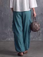 Women's Solid Color High-waisted Casual Loose Cotton Linen Wide-leg Pants