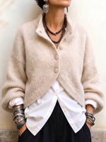 Cozy High-neck Plush Cropped Cardigan