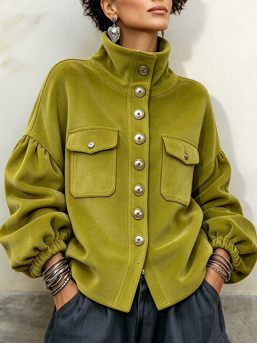 Chic Urban Casual Olive Green Statement Jacket