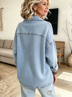 Chic Asymmetric Light Blue Denim Zip Jacket