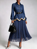 Women's Collared Long-sleeved Casual Loose-fitting Tassel Denim Dress