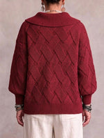 Asymmetric Collar Button‑decor Diamond‑weave Drop‑shoulder Loose Knit Pullover