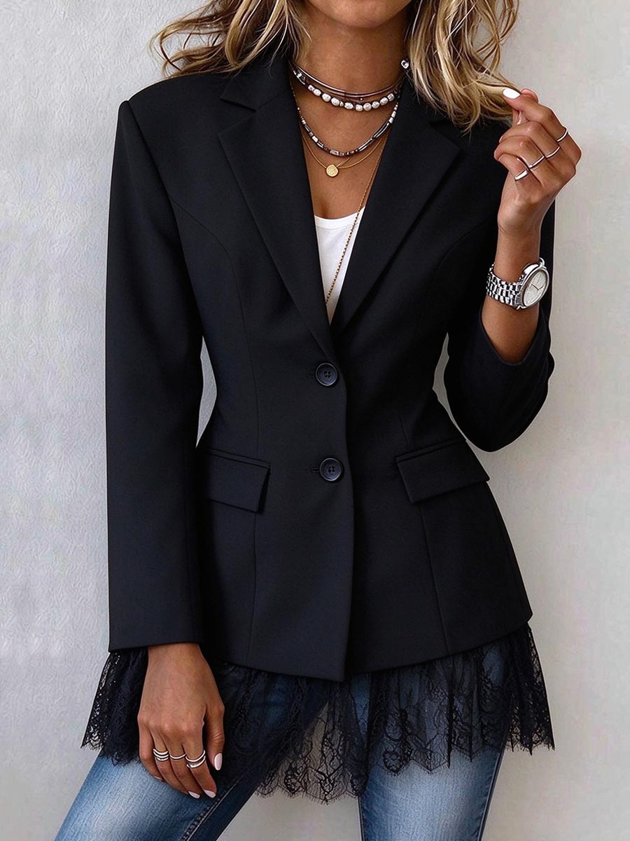 Women's Tailored Black Blazer With Lace Hem