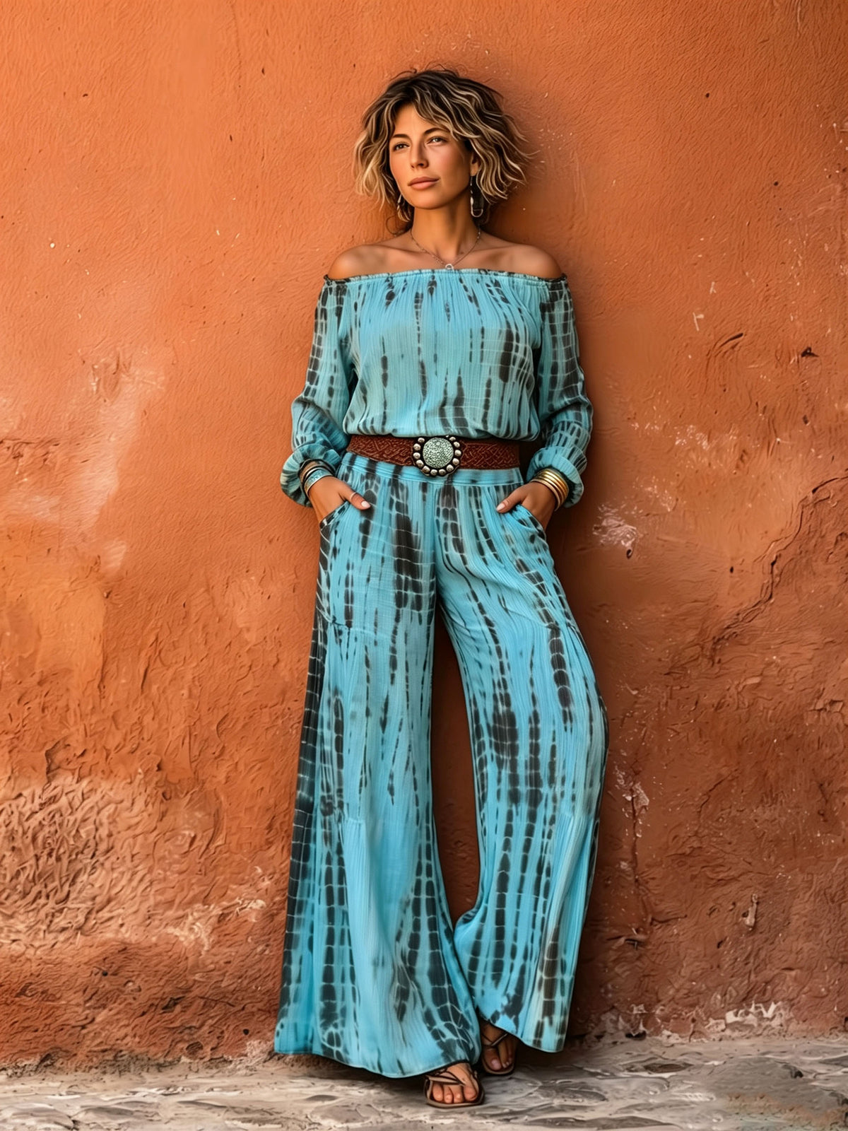 Bohemian Tie-dye Off-shoulder Shirt