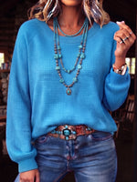 Cozy Basic Crew Neck Waffle Sweater Top