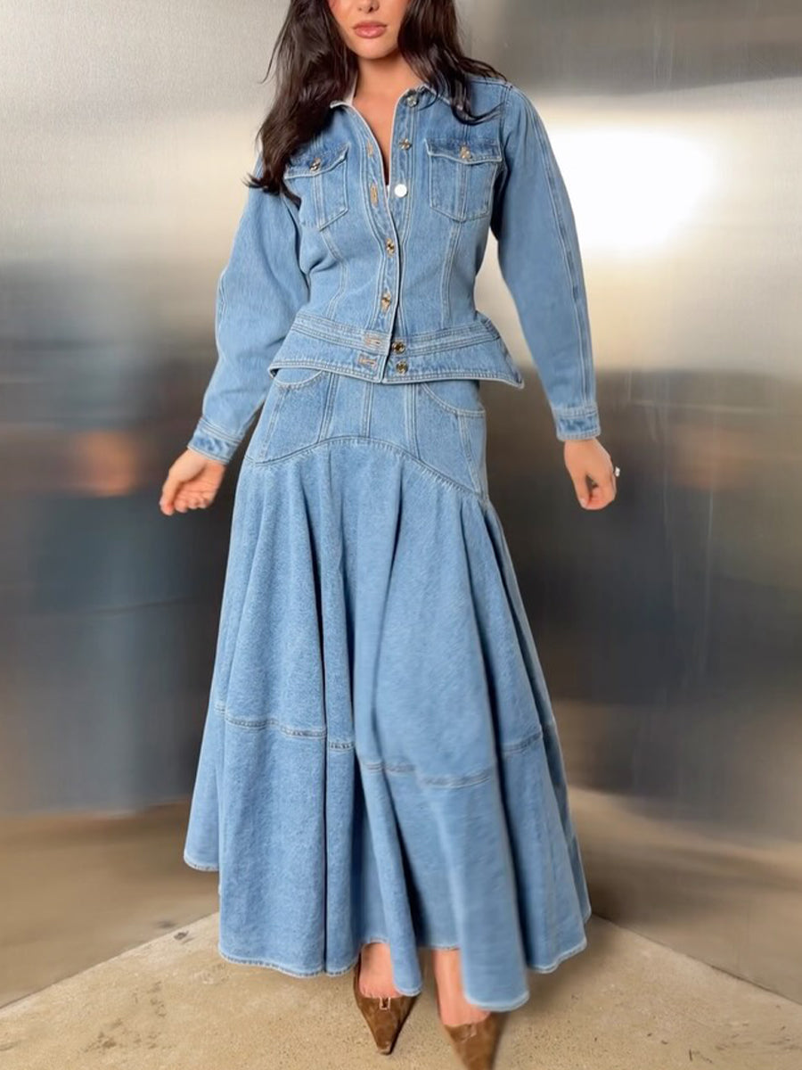 Chic A-line Denim Midi Skirt