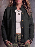 Women's Solid Color Stand Collar Long Sleeve Casual Loose Knit Cardigan