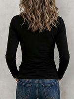 Women's Elegant Draped Neck Long Sleeve Top with Rhinestone Inset