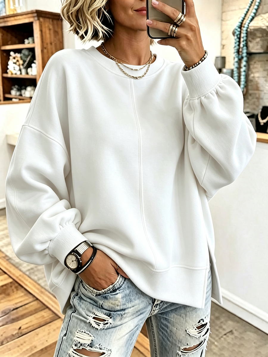 Chic Vibrant Green Oversized Casual Long-sleeve Sweatshirt
