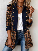 Women's Leopard Print Military Style Button-down Cardigan Jacket