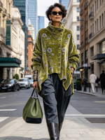 Elegant Floral Print Asymmetric Velvet Top