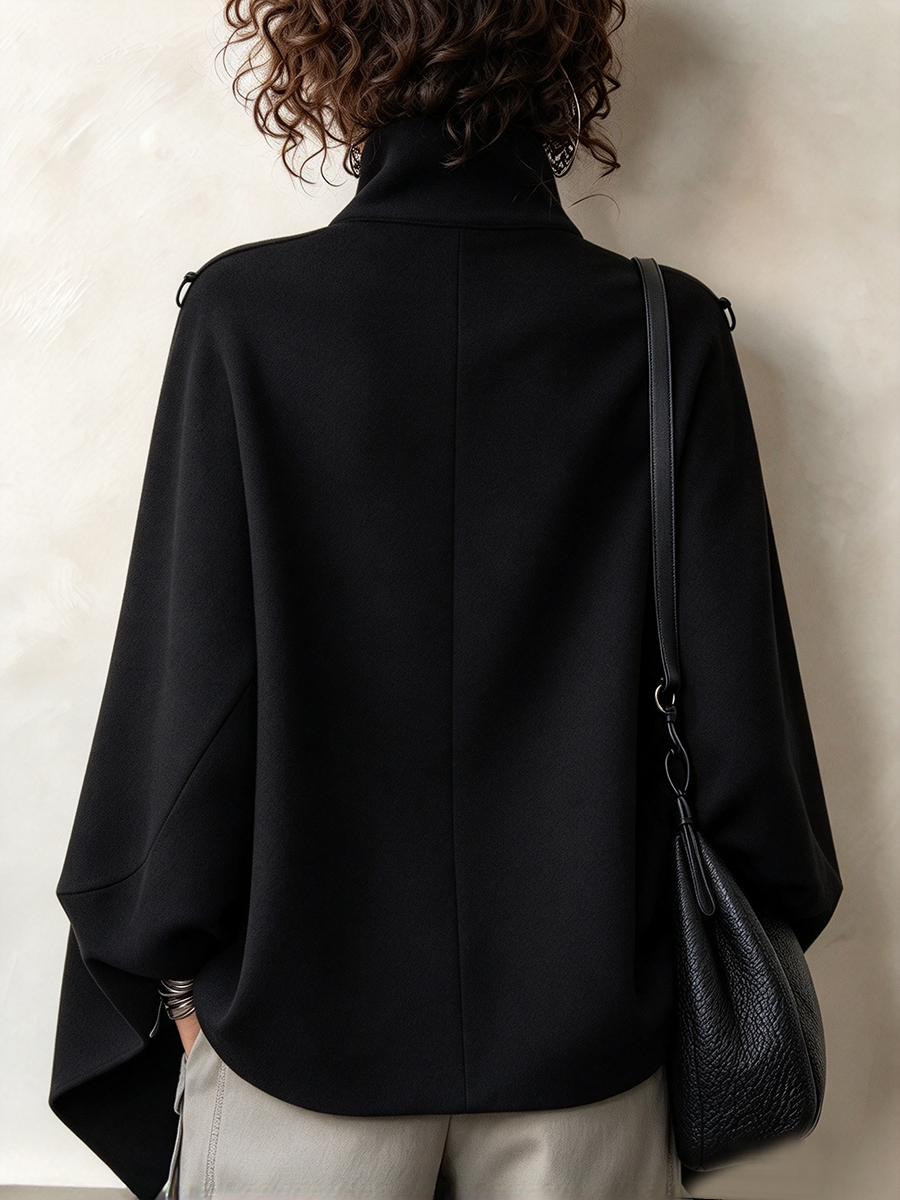 Elegant Black Military Cape Jacket.