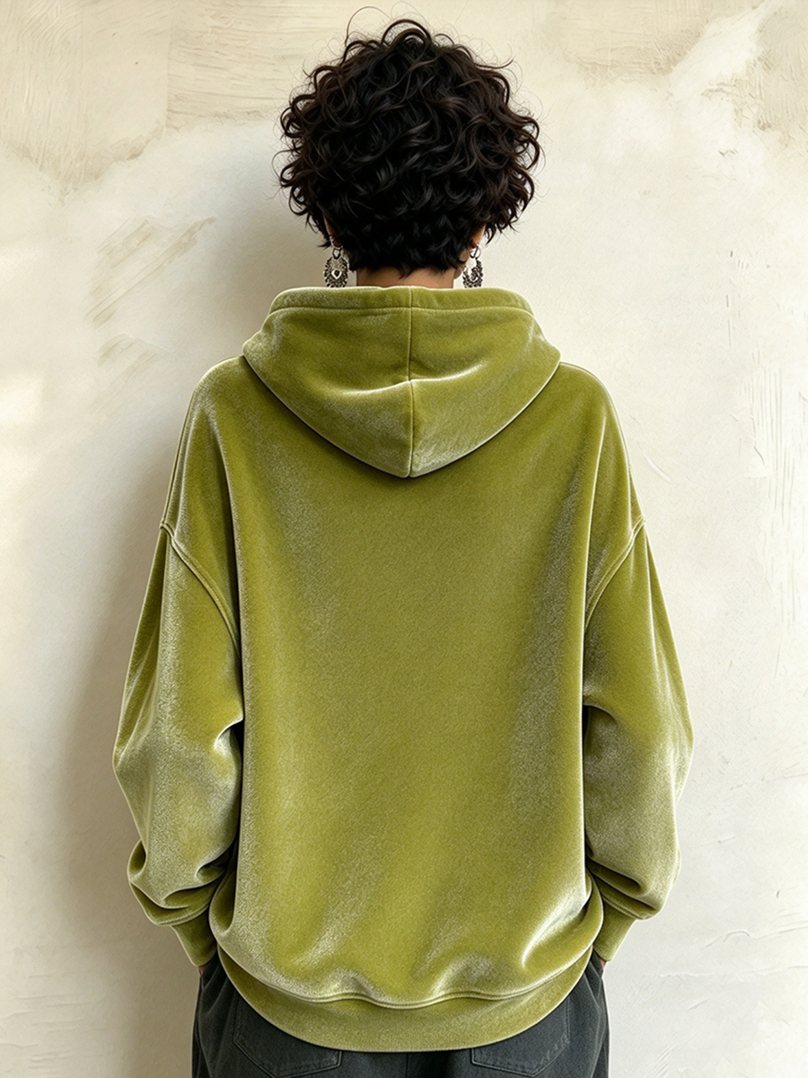 Chic Military-inspired Velvet Hooded Fall Winter Sweatshirt