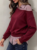 Casual Striped-panel Cotton Sweatshirt (faux-layered Style)