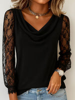 Lightweight Cotton-blend Top With Elegant Layered Collar And Lace Paneling