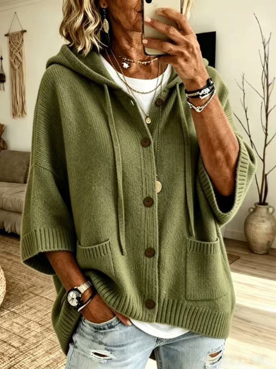 Vibrant Knit Hooded Oversize Cardigan