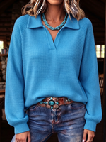 Cozy Casual Classic Polo Collar Waffle Knit Top