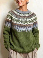 Stylish, Loose-fitting, Color-block Knit Pullover With A Round Neck