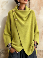 Relaxed Chic Knitted Asymmetric Button-up Top