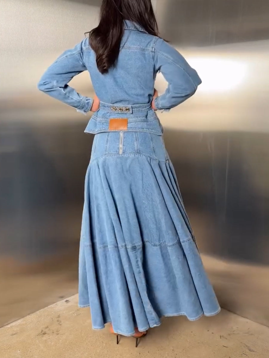 Chic A-line Denim Midi Skirt