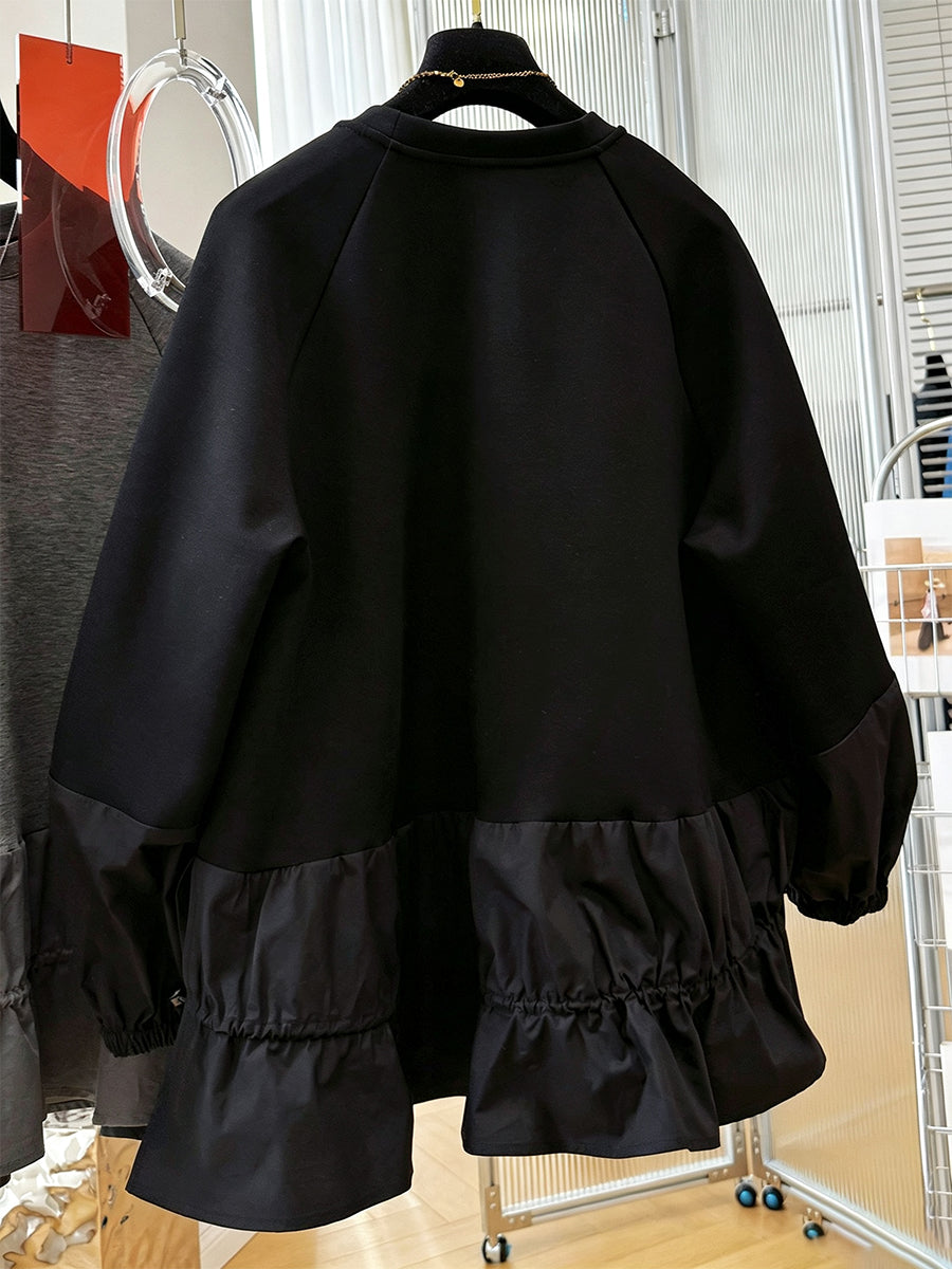 Relaxed-fit Casual Sweatshirt With Paneled Ruffle Hem
