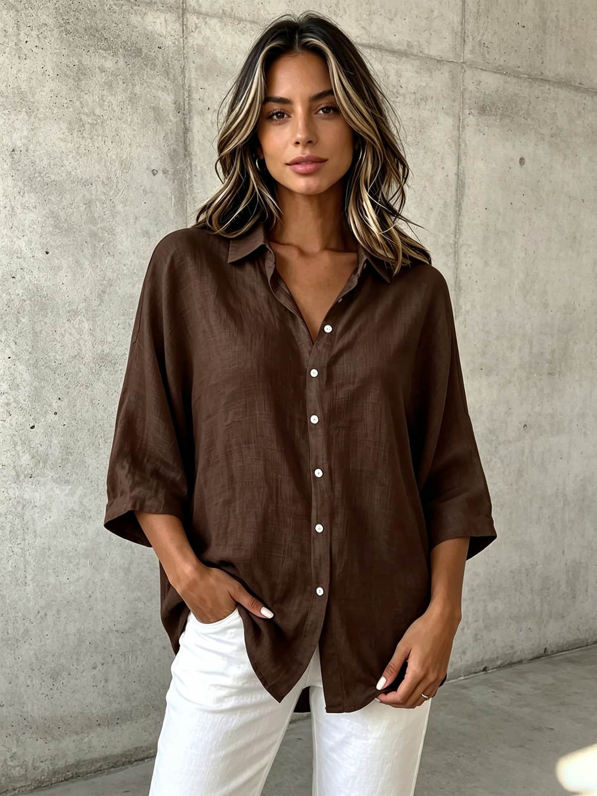 Minimalist Cozy Three-quarter Sleeve Cotton Linen Shirt