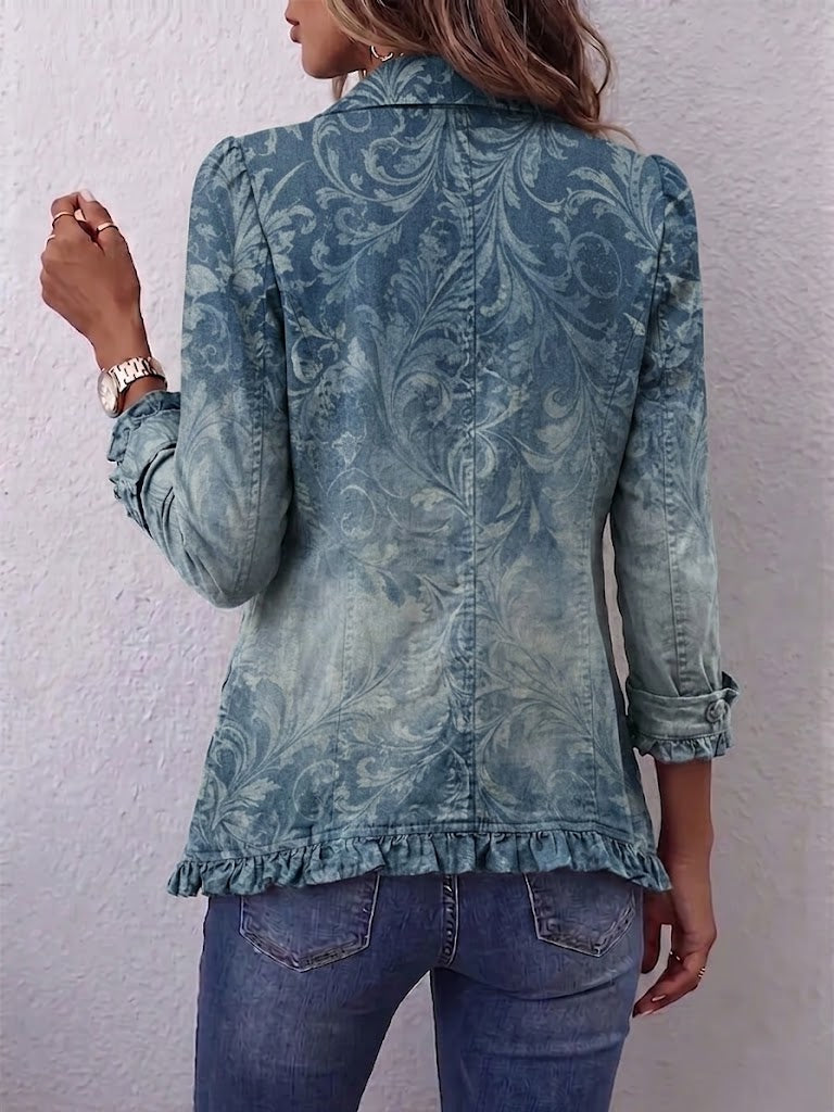 Bohemian-style Gradient Vintage Scroll-print Ruffled Jacket
