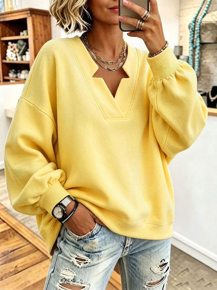 Cozy Cuffs V-neckline Oversized Sweatshirt