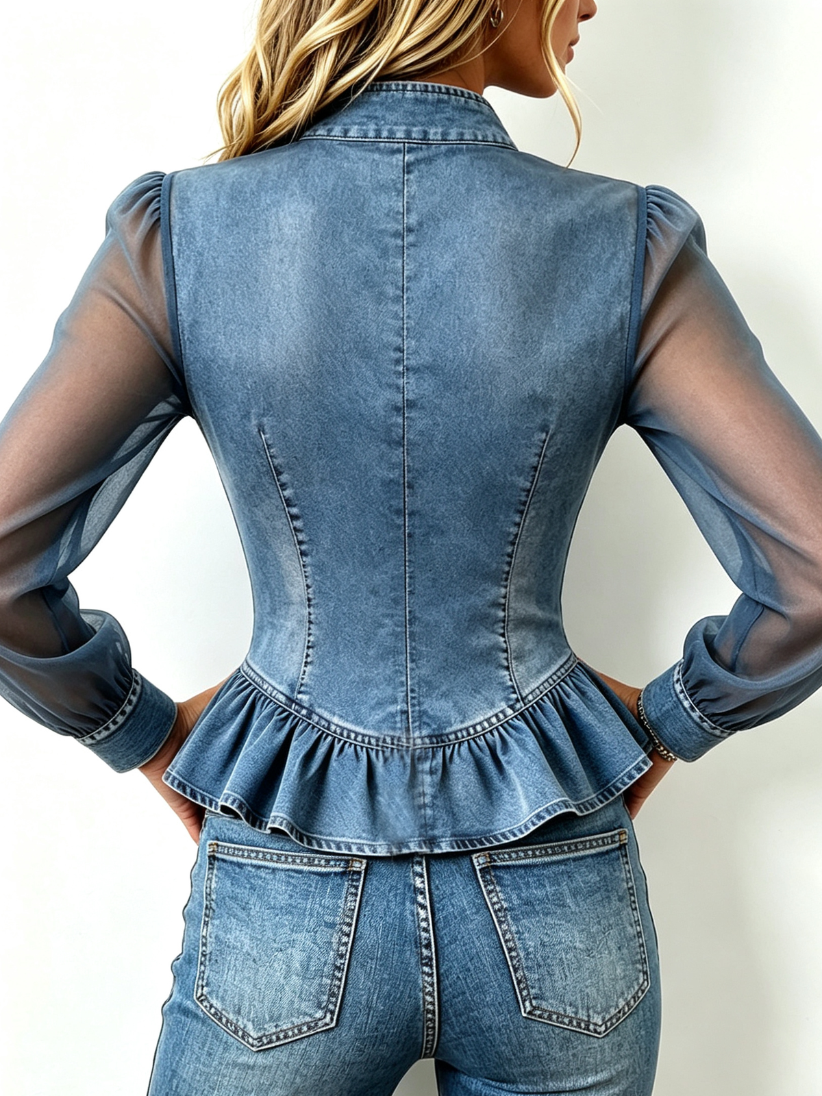 Sexy Chic Party Denim Mesh Peplum Top