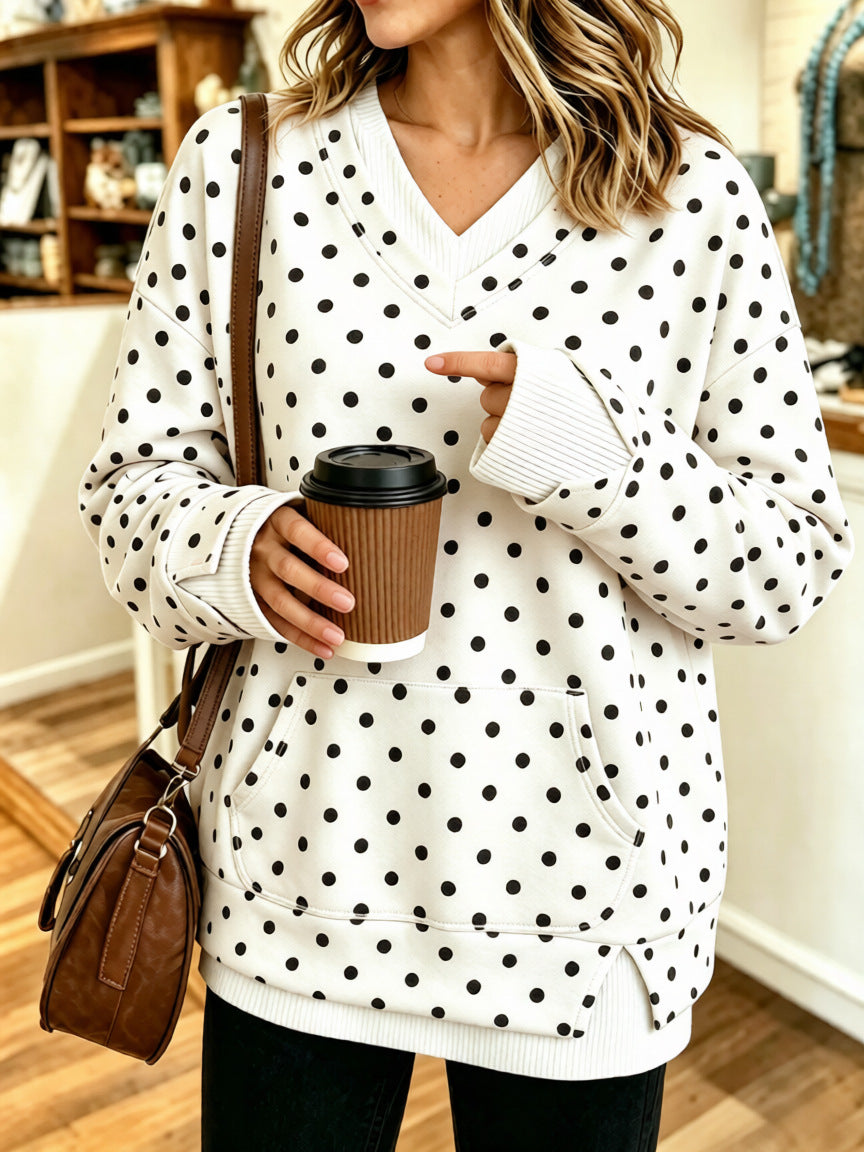Comfortable Color Block Polka Dot Layered-Look Sweatshirt