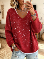 Classic V-neckline Sparkly Oversized Knit Sweater