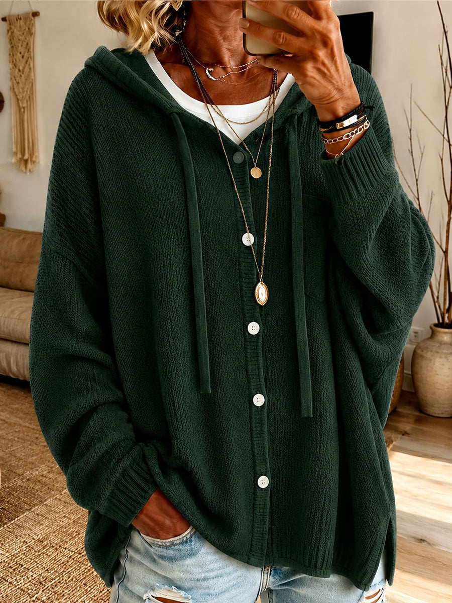 Loose And Cozy Hooded Knit Cardigan