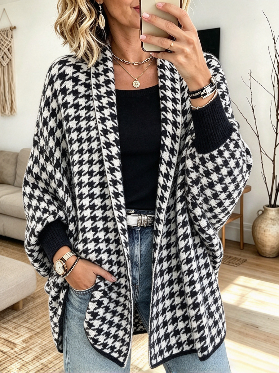 Cozy Chic Houndstooth Knitted Autumn Cardigan
