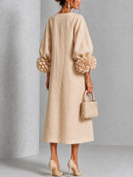 Elegant Blush Pink 3D Rosette Midi Dress