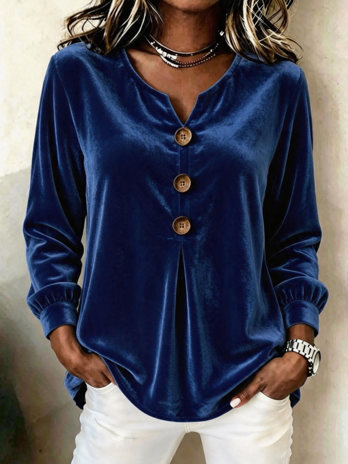 Elegant Soft Velvet Button-down Shirt Top