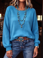 Cozy Basic Crew Neck Waffle Sweater Top