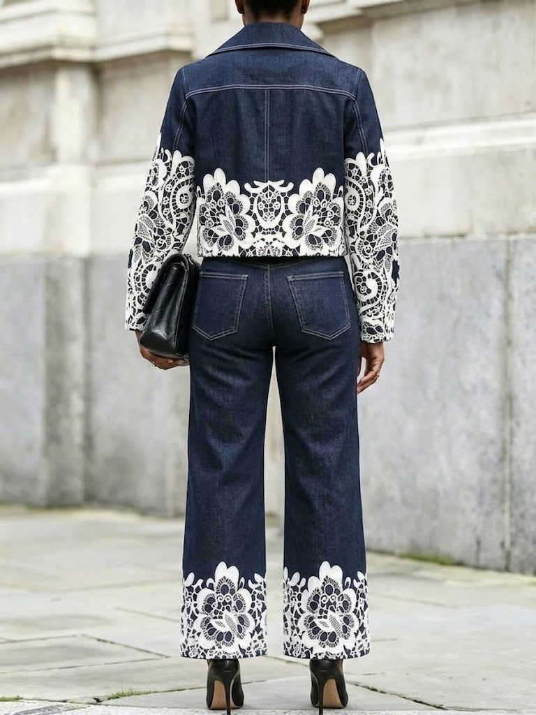 Chic Lace-print Jeans