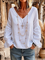 Casual Bohemian Flared Sleeve V-neck Top