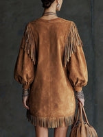 Western-style Brown Faux-suede Fringe Dress