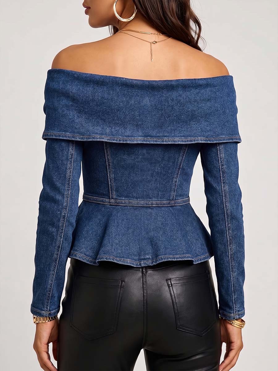 Women's Off-shoulder Long-sleeved Casual Loose Denim Top