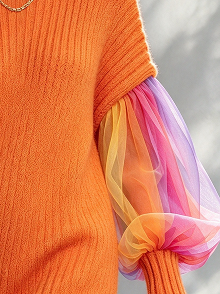 Cozy Chic Vibrant Rainbow Mesh Sleeve Sweater Dress