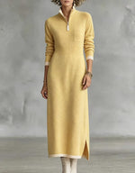 Chic Color-block Trim Quarter-zip Knit Midi Dress